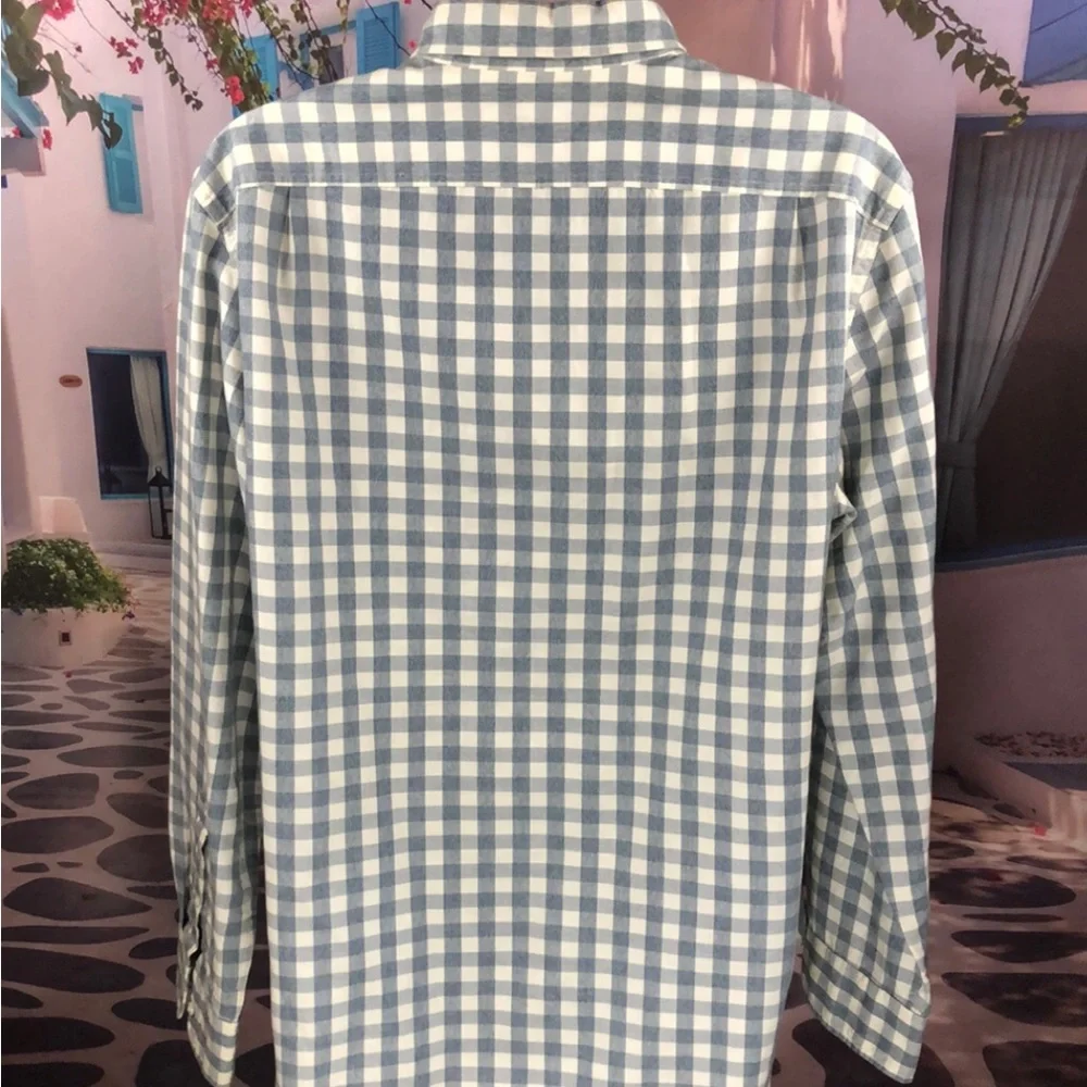 J. Crew Light Blue Gingham Plaid Button Down
